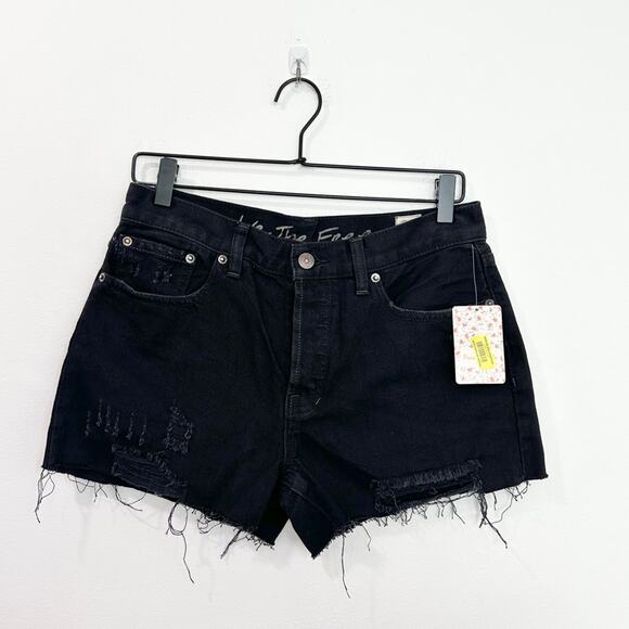 Free People We the Free Sofia Distressed Denim Shorts in Black NWT size 28 - Picture 1 of 8